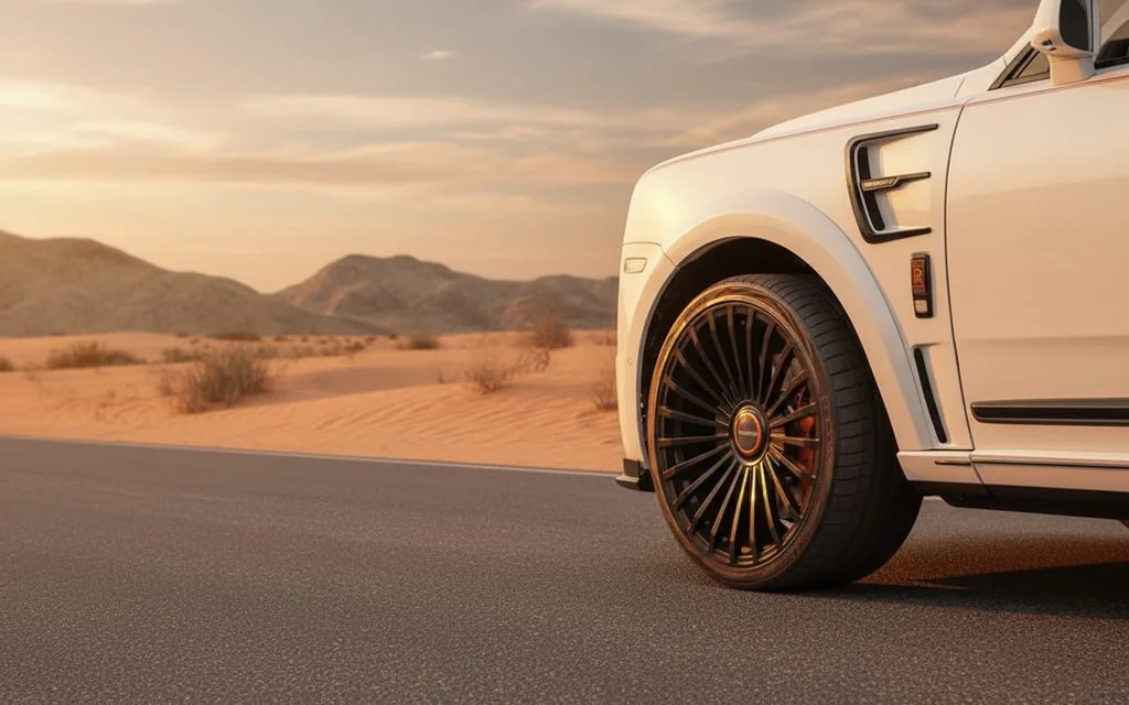 RollsRoyce Cullinan 2021 alloy wheel close up – rental in Dubai