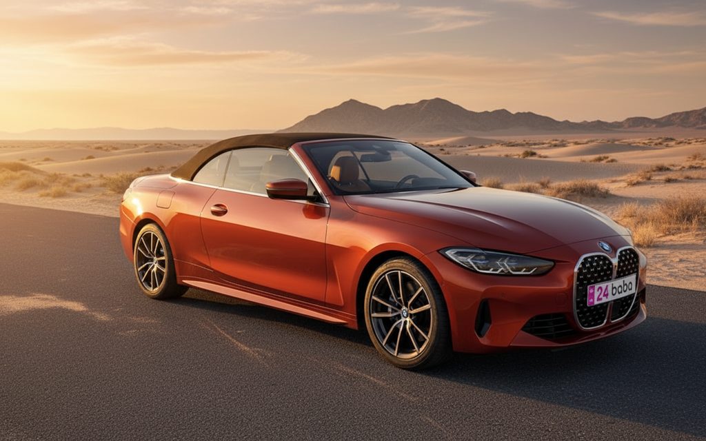 Bmw 430 2023 Orange front view with headlights – rental in Dubai