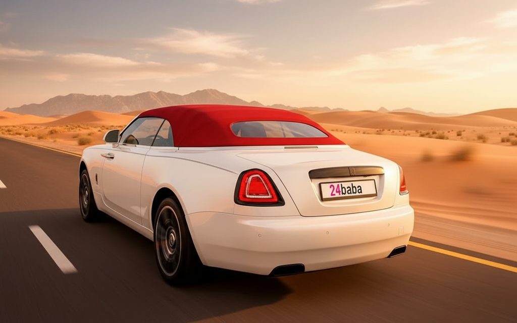RollsRoyce Dawn 2022 White rear view showing taillights – rental in Dubai