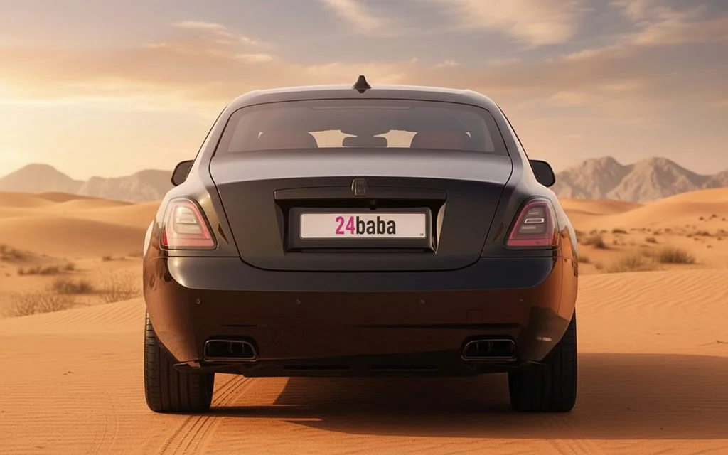 RollsRoyce Ghost 2022 Black rear view showing taillights – rental in Dubai