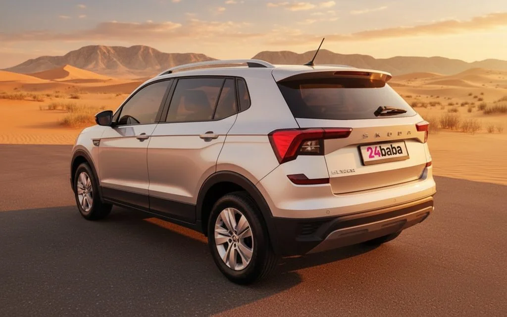 Skoda Kushaq 2023 Silver rear view showing taillights