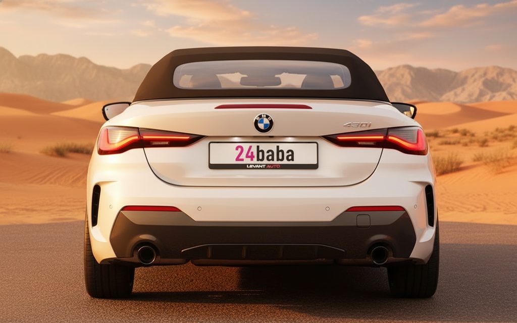 Bmw 430 2024 White rear view showing taillights – rental in Dubai