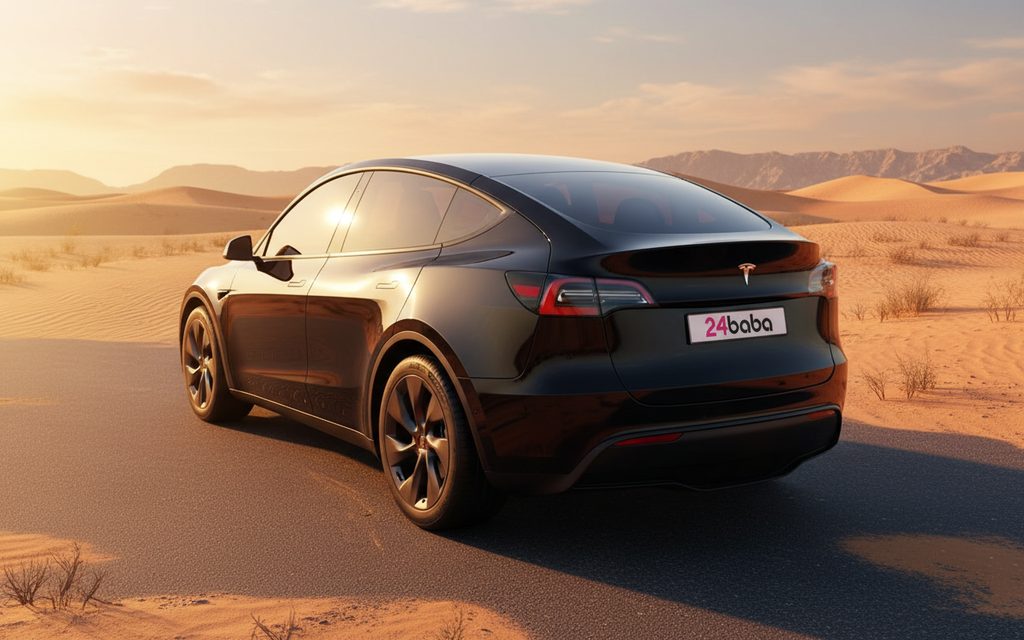 Tesla Model Y 2022 Black rear view showing taillights