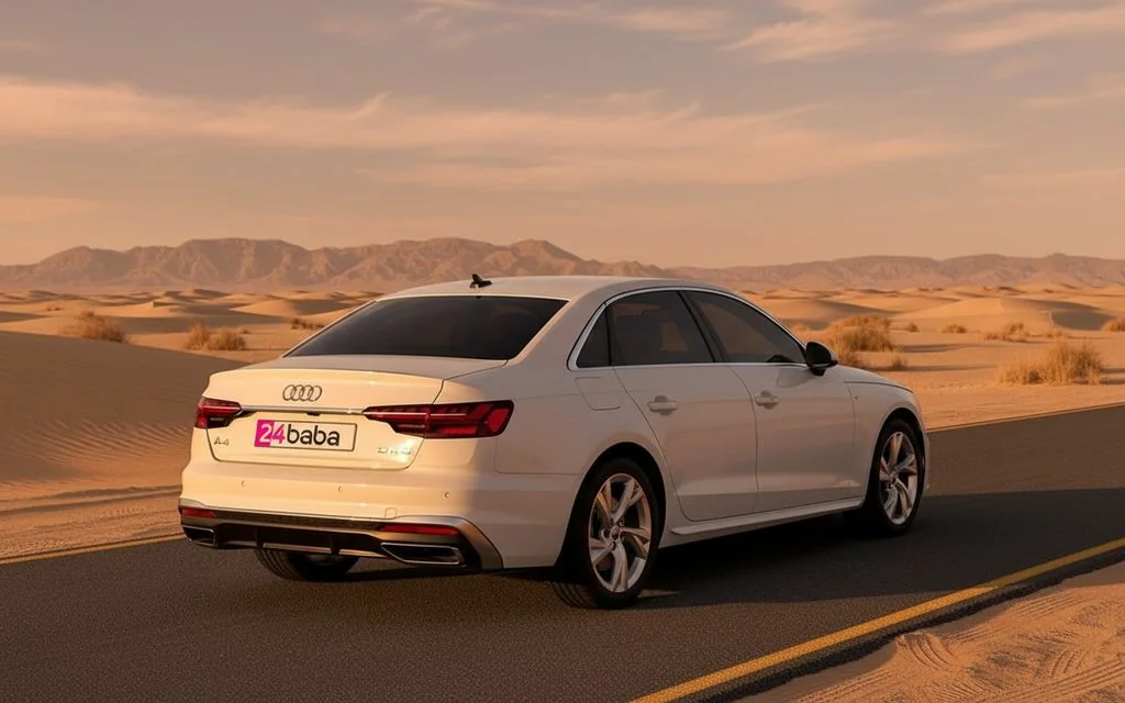 Audi A4 2022 White rear view showing taillights – rental in Dubai