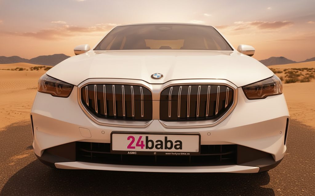 Bmw 520 2025 White front view with headlights – rental in Dubai