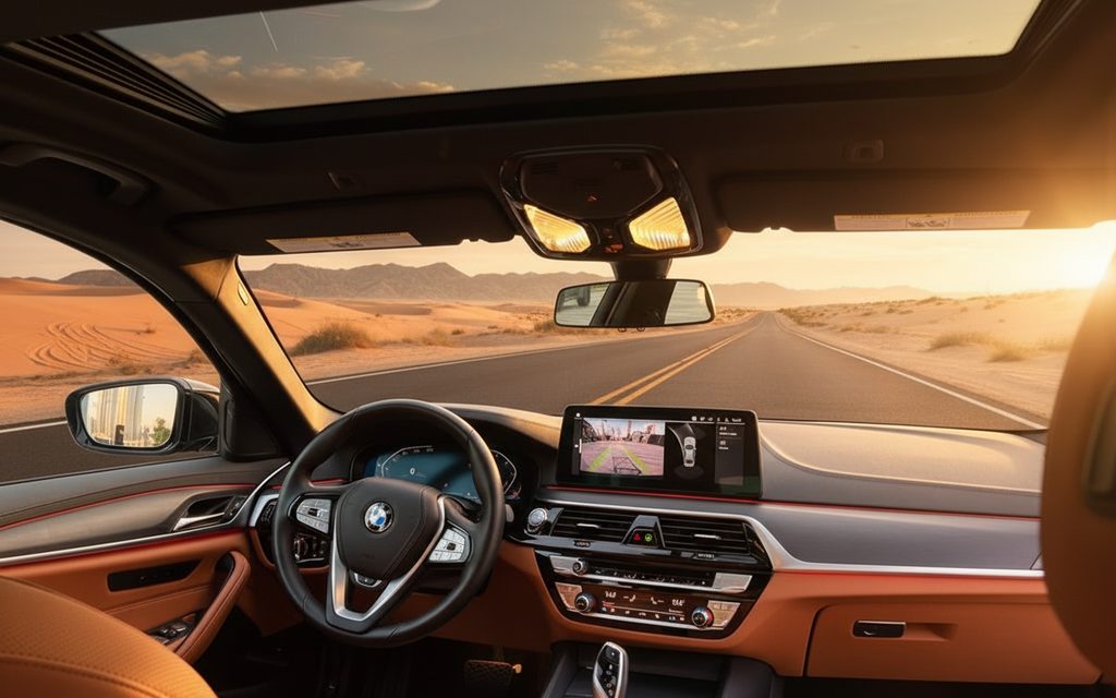 Bmw 530 2023 interior view showing trim – rental in Dubai