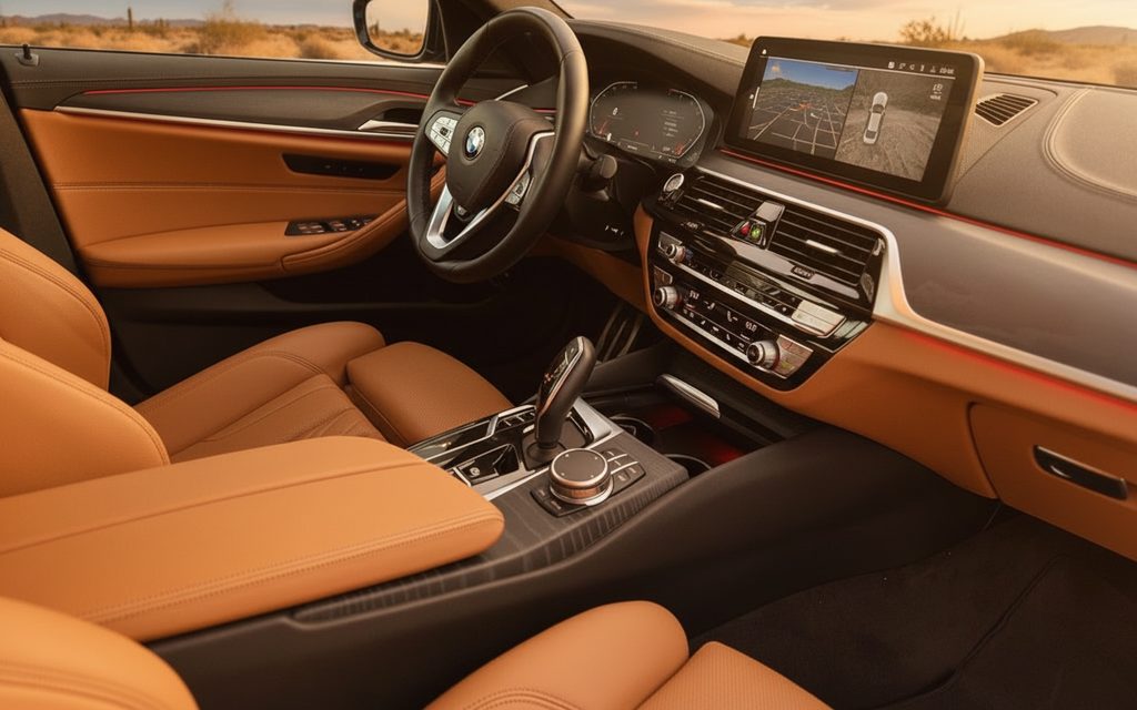 Bmw 530 2023 interior view showing trim – rental in Dubai