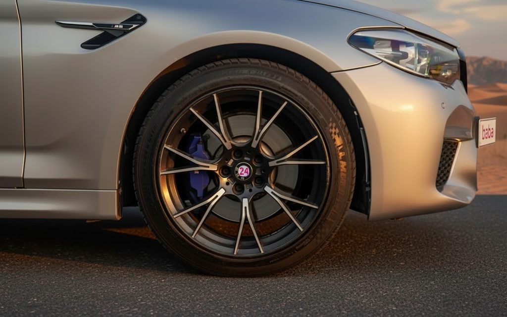 Bmw 530 2025 alloy wheel close up – rental in Dubai