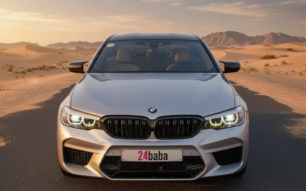 Bmw 530 2025 Blue front view with headlights – rental in Dubai