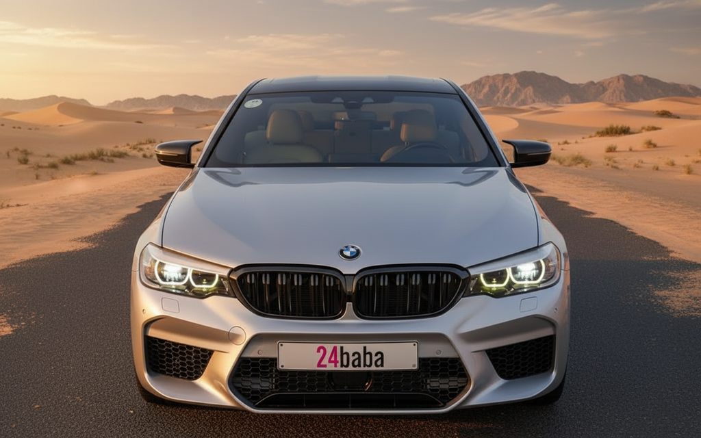 Bmw 530 2025 Blue front view with headlights – rental in Dubai