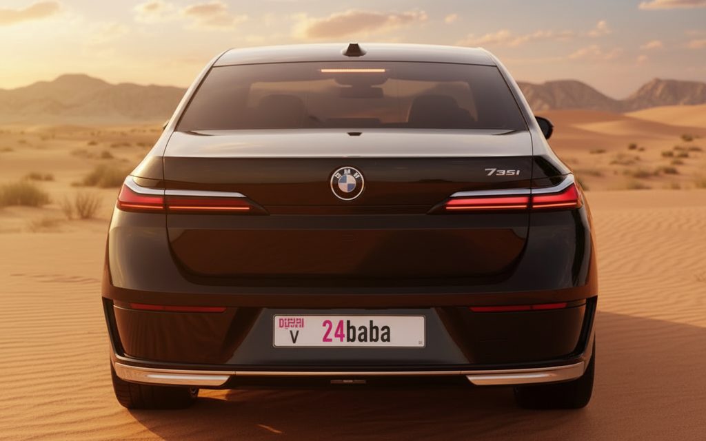Bmw 735 2023 Black rear view showing taillights – rental in Dubai
