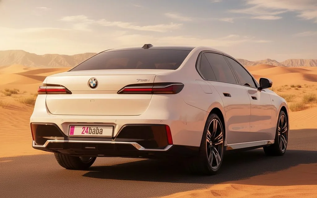 Bmw 735 2024 White rear view showing taillights – rental in Dubai