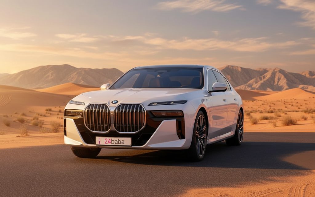 Bmw 735 2024 White front view with headlights – rental in Dubai