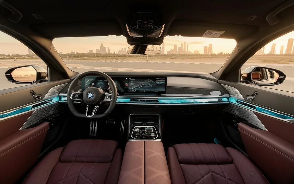 Bmw 740 2023 interior view showing trim – rental in Dubai