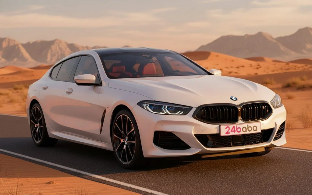 Bmw 840 2024 White front view with headlights – rental in Dubai