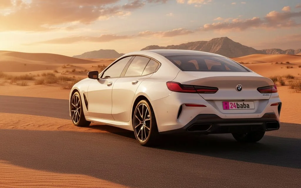 Bmw 840 2024 White rear view showing taillights – rental in Dubai