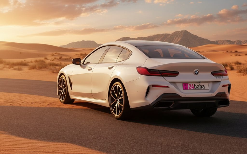 Bmw 840 2024 White rear view showing taillights – rental in Dubai