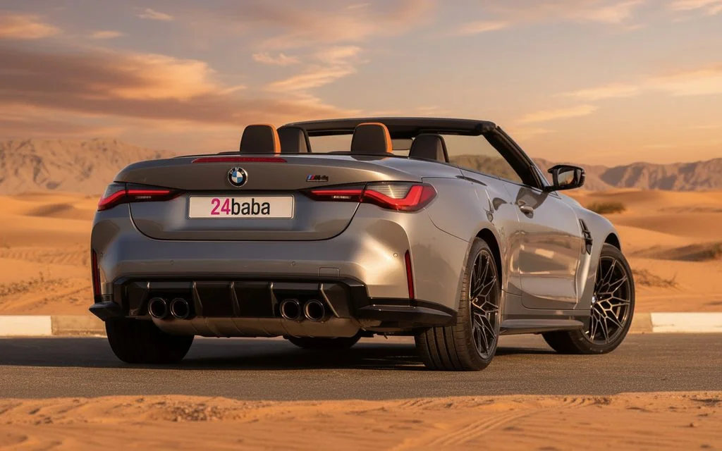 Bmw M4 2022 Grey rear view showing taillights – rental in Dubai