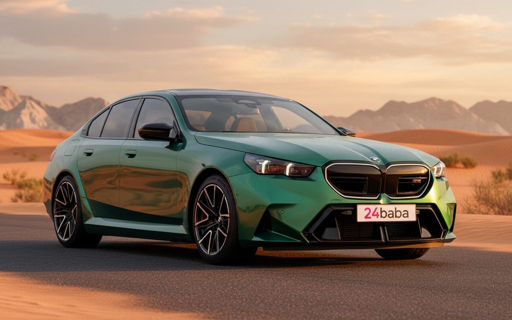 Bmw M5 2025 Green front view with headlights – rental in Dubai