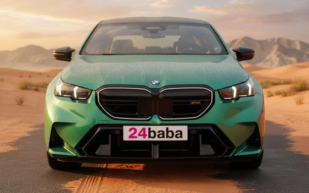 Bmw M5 2025 Green front view with headlights – rental in Dubai