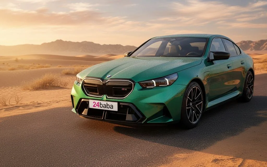 Bmw M5 2025 Green front view with headlights – rental in Dubai