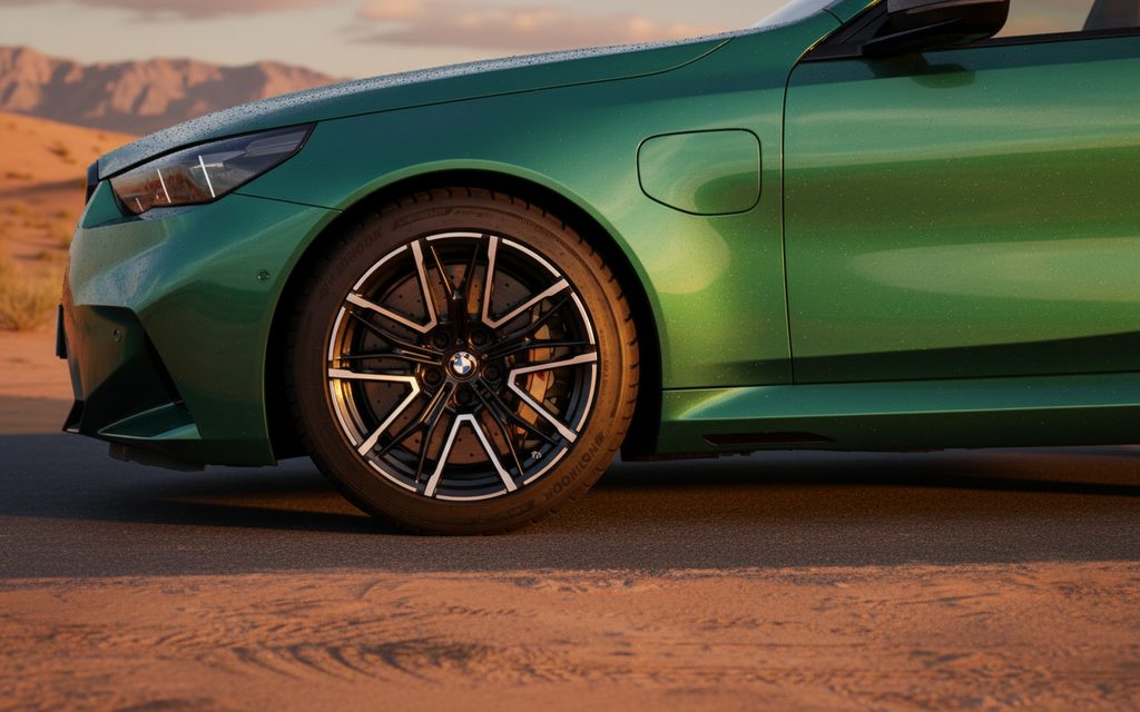 Bmw M5 2025 alloy wheel close up – rental in Dubai