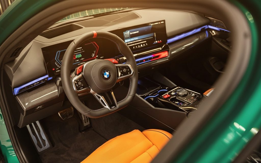 Bmw M5 2025 interior view showing trim – rental in Dubai