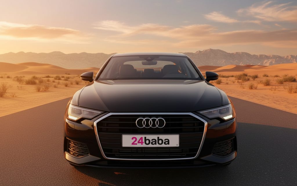 Audi A6 2021 Black front view with headlights