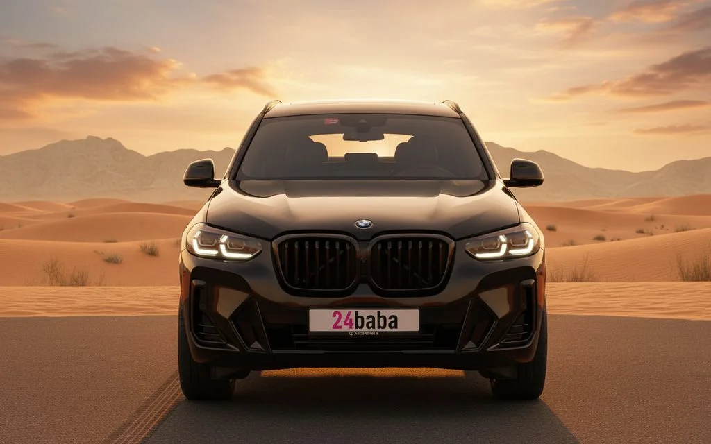 Bmw X3 2023 Black front view with headlights – rental in Dubai