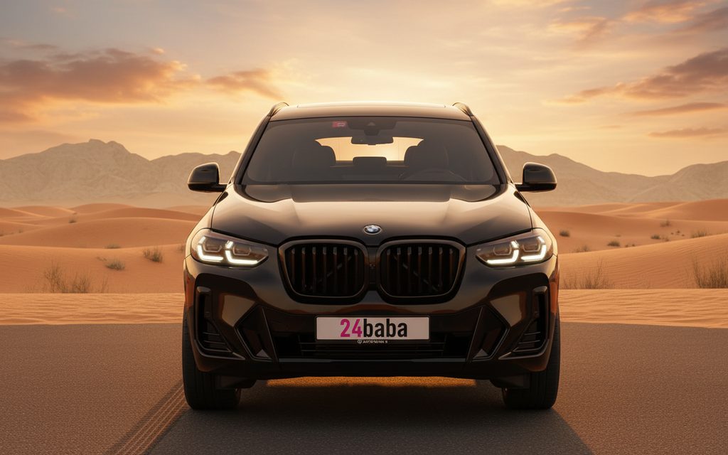 Bmw X3 2023 Black front view with headlights – rental in Dubai