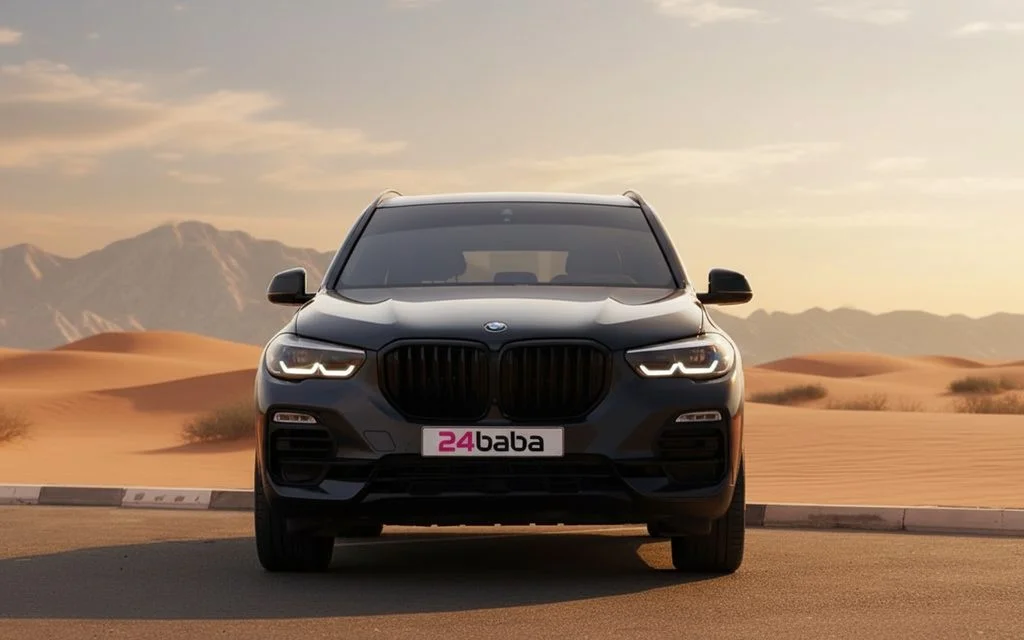 Bmw X5 2020 Dark Gray front view with headlights – rental in Dubai