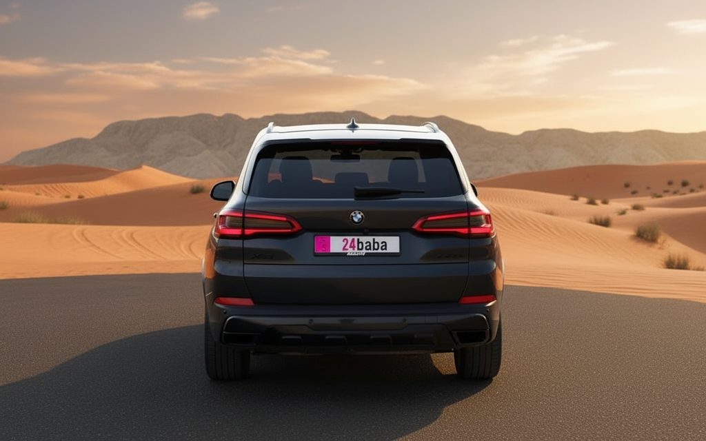 Bmw X5 2020 Dark Gray rear view showing taillights – rental in Dubai