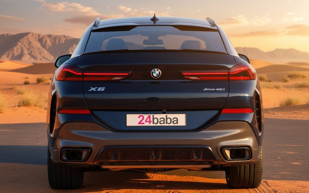 Bmw X6 2023 Black rear view showing taillights – rental in Dubai