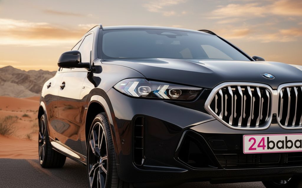 Bmw X6 2024 Blue front view with headlights – rental in Dubai
