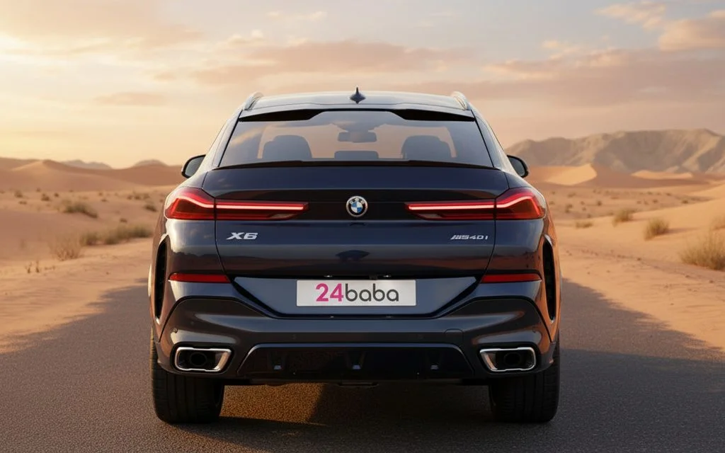 Bmw X6 2024 Blue rear view showing taillights – rental in Dubai