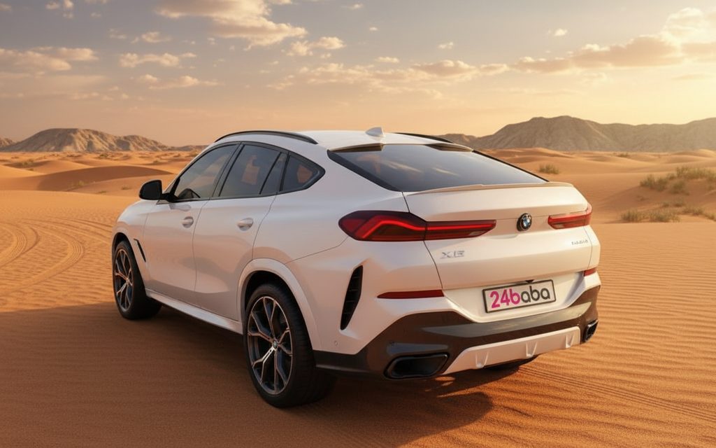 Bmw X6 2024 White rear view showing taillights – rental in Dubai