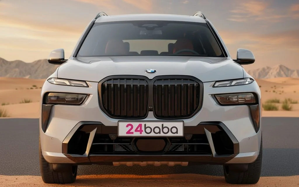 Bmw X7 2023 Grey front view with headlights – rental in Dubai