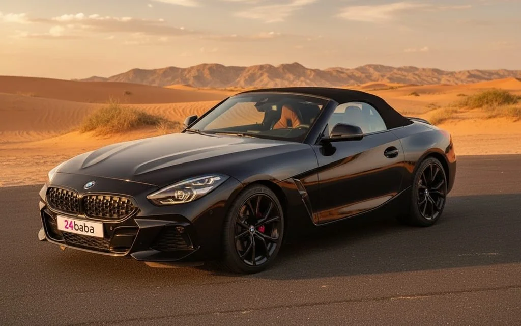 Bmw Z4 2021 Black front view with headlights – rental in Dubai