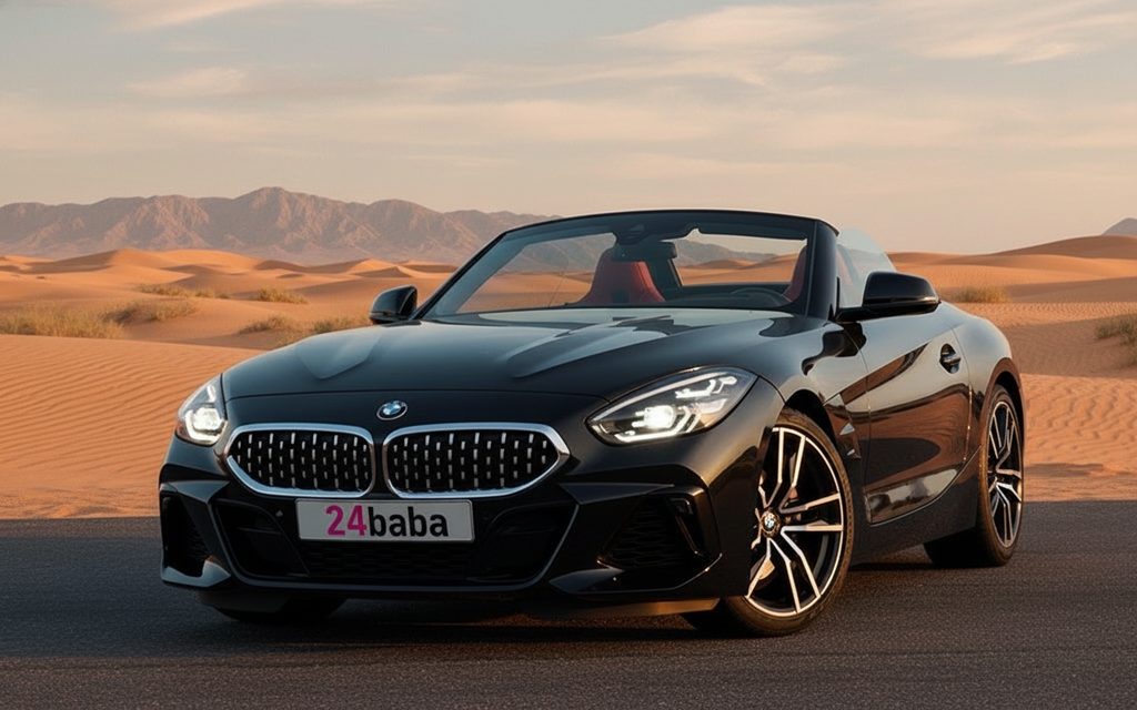 Bmw Z4 2022 Black front view with headlights – rental in Dubai