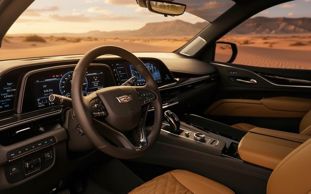 Cadillac Escalade 2022 interior view showing trim – rental in Dubai