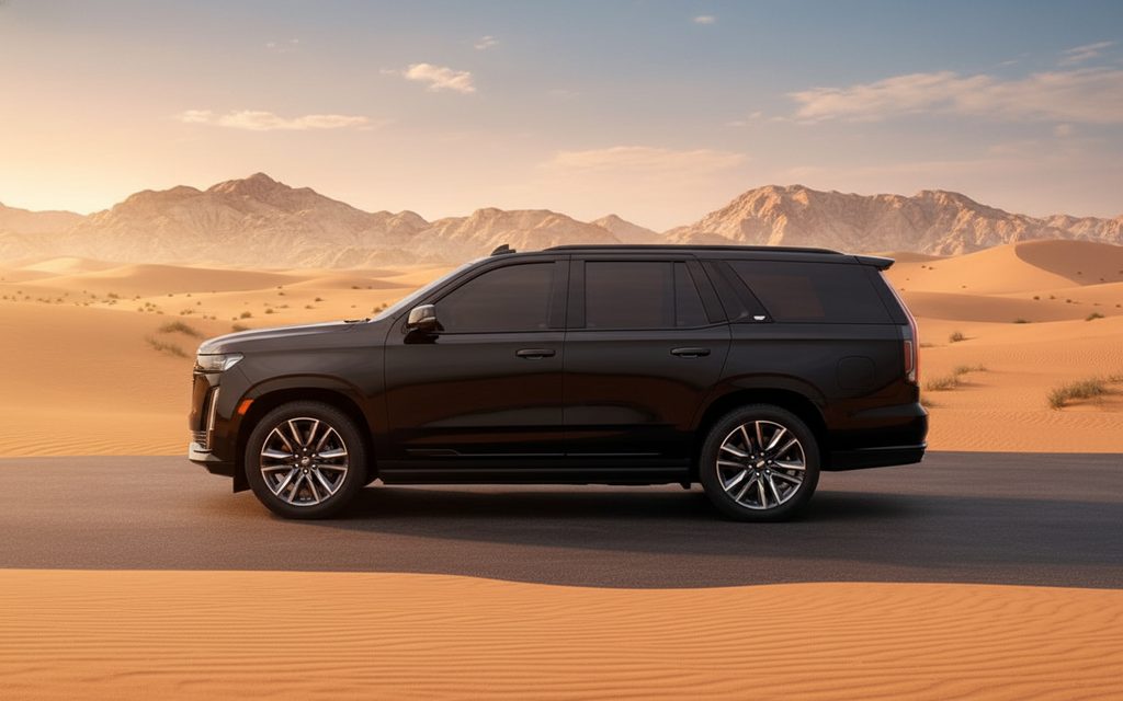 Cadillac Escalade 2022 Black side profile – rental in Dubai