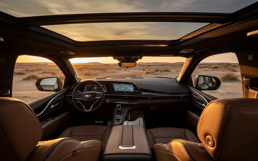 Cadillac Escalade 2023 interior view showing trim – rental in Dubai