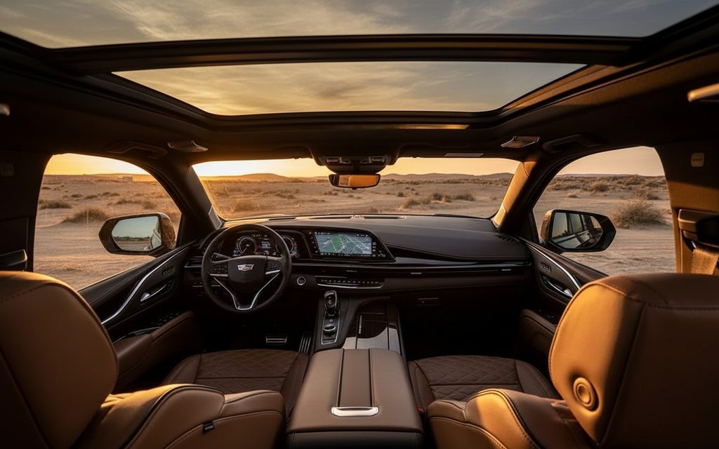 Cadillac Escalade 2023 interior view showing trim – rental in Dubai