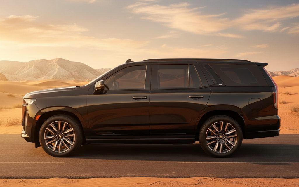 Cadillac Escalade 2023 Black side profile – rental in Dubai