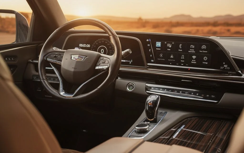 Cadillac Escalade 2023 interior view showing trim – rental in Dubai