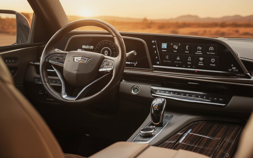 Cadillac Escalade 2023 interior view showing trim – rental in Dubai