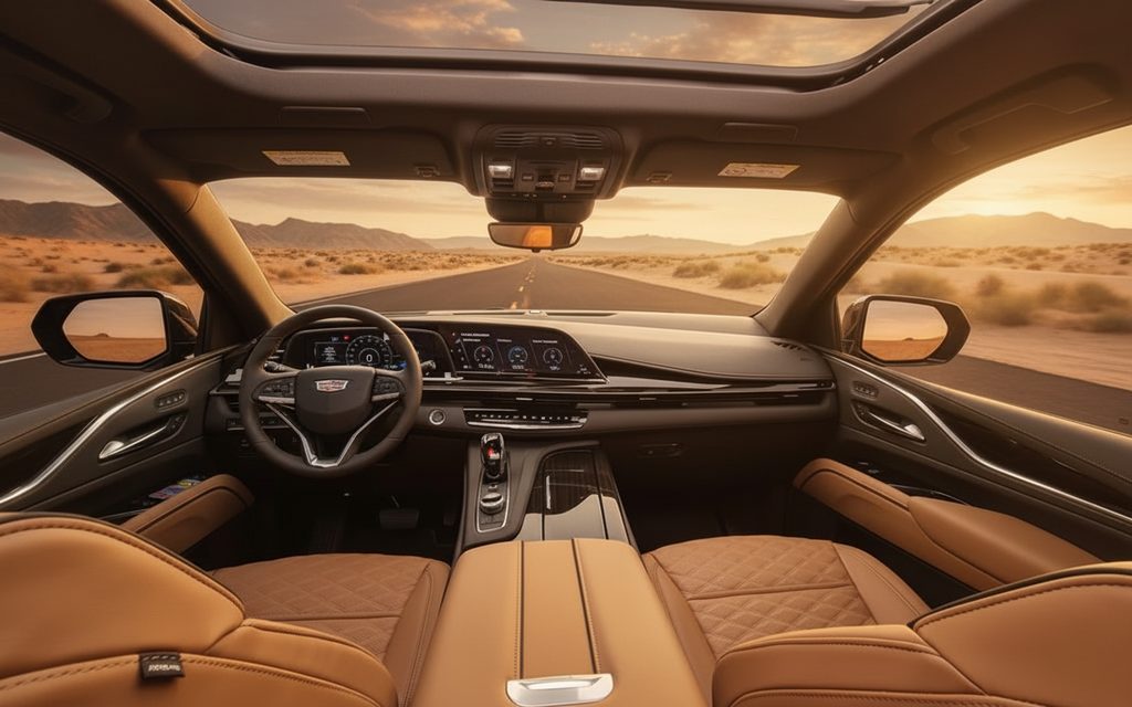 Cadillac Escalade 2024 interior view showing trim – rental in Dubai