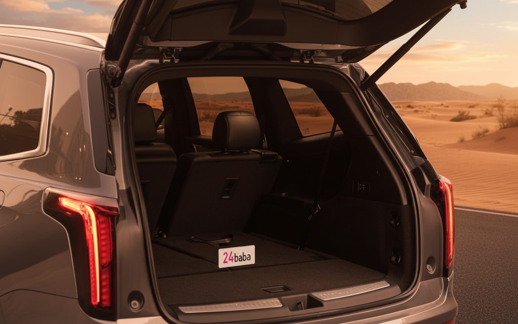 Cadillac Xt6 2022 Grey rear view showing taillights – rental in Dubai