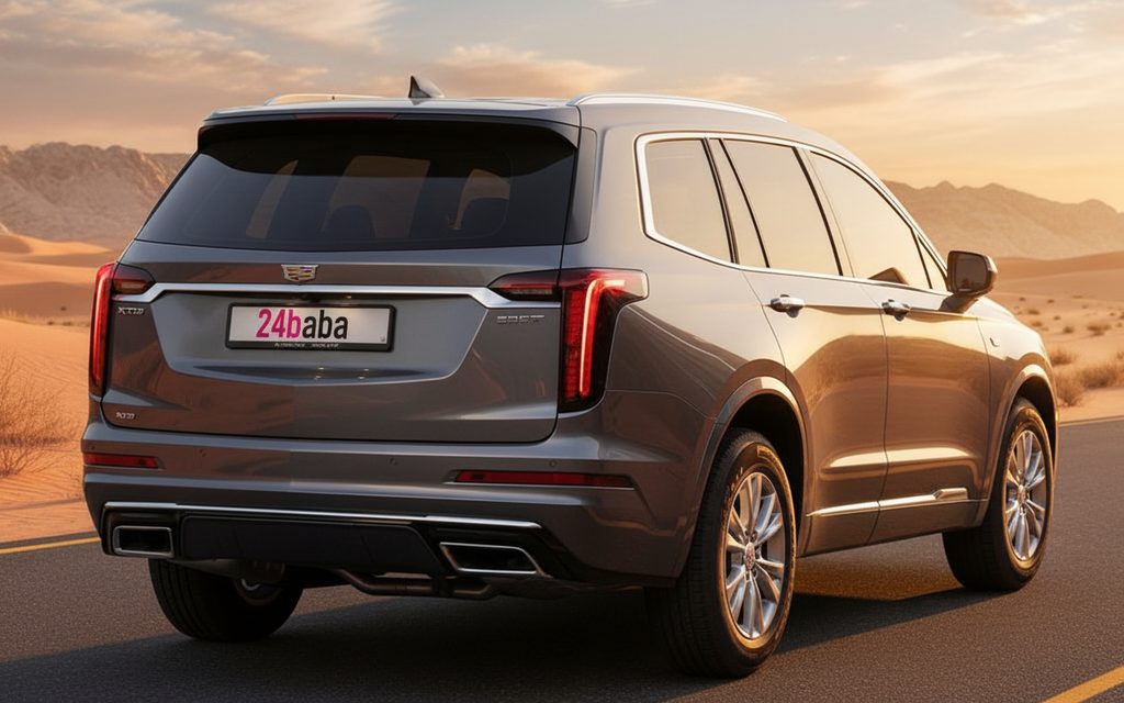 Cadillac Xt6 2022 Grey rear view showing taillights – rental in Dubai