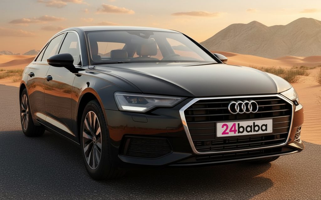 Audi A6 2022 Black front view with headlights